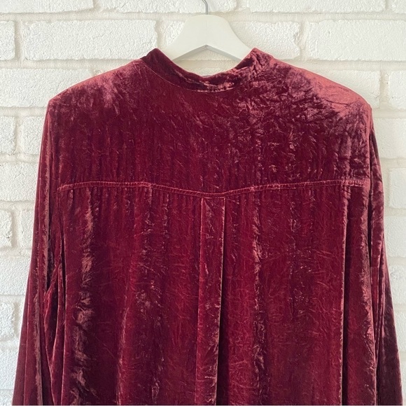 Eileen Fisher Velvet Classic Collar Long Tunic Shirt Deep Claret Red Size XL - Picture 4 of 9